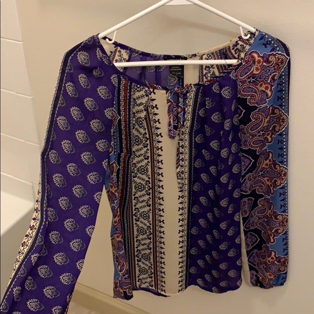 Multi patterned purple flowy top